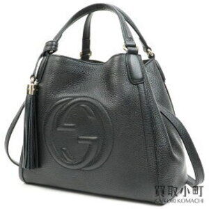 Gucci Soho Leather Bag Black Calfskin Tassel Interlocking GG Tote Fringe